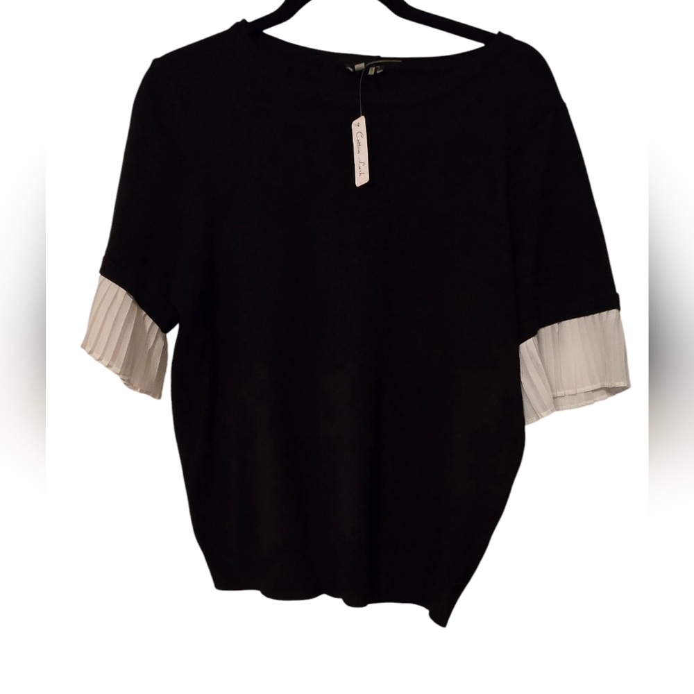 Vila Milano Short Sleeve Cotton Blend Sweater With Pleated Chiffon Sleeves NWT